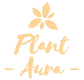 Gold 'Plant Aura' logo with leaf design on a white background